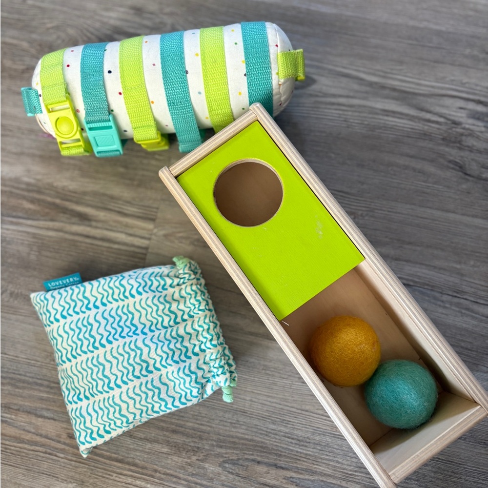 Slide & Seek Ball Box, Buckle Barrel, and Threadable Beads by Lovevery